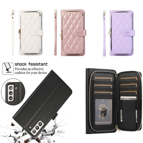 Grid leather zip wallet phone - leather,
